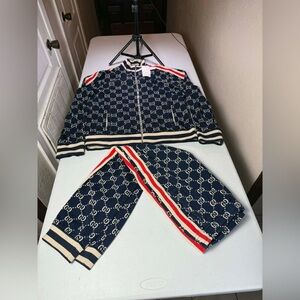 Great GUCCI two-piece set GG Jacquard Sideline cotton men Sz XXXL TRACK Suit